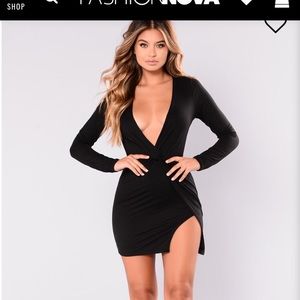 Fashion Nova-Black dress with a plunge neck line